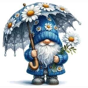 11.8x11.8" Charming Blue Gnome W/A Daisy Umbrella DIY Diamond Art Painting Kit
